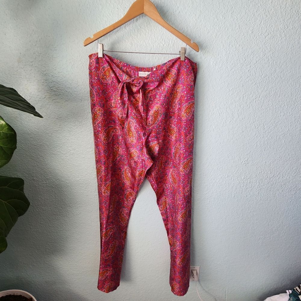 Hugo Buscati 100% silk front tie waist floral bohemian classy pants